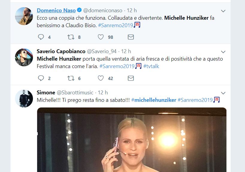 Tweet su Michelle Hunziker